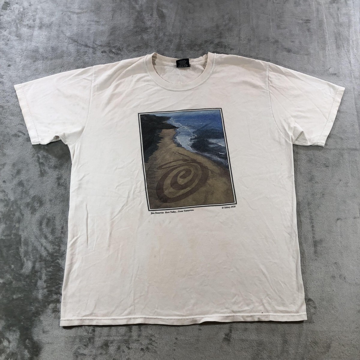 Stussy Shirt Mens Large White Jim Denevan Beach Ocean Art Graphic