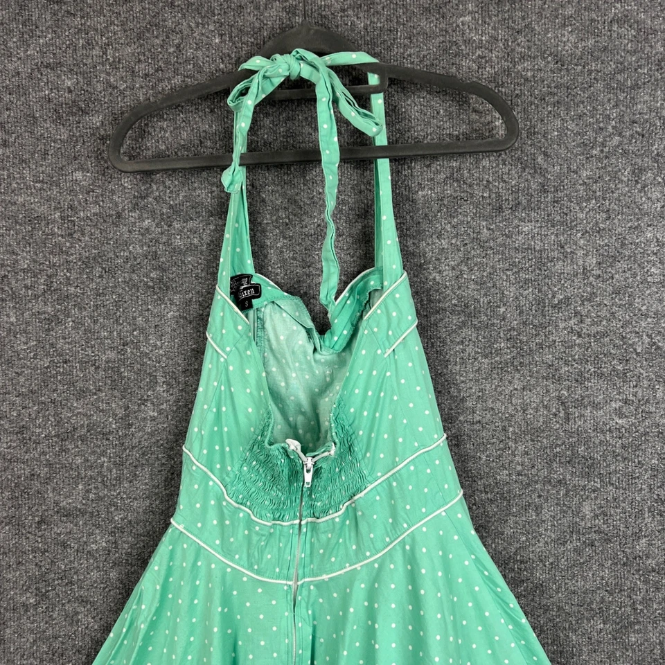 Hell Bunny Vixen Mint Green Polka Dot Halter Dress Pin Up Retro Rockabilly S - Image 4 of 4
