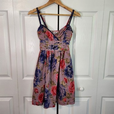 Formula Joven Floral Stripe Cotton Sundress Pink Blue Size 36/6/SM Cottagecore