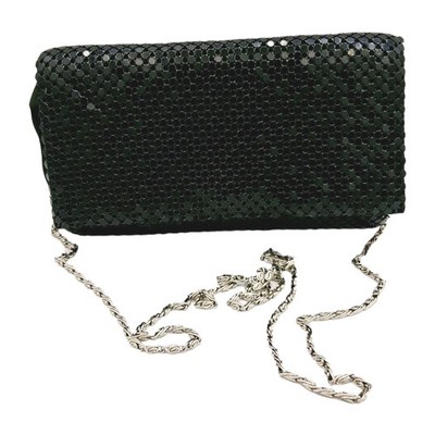 Jessica McClintock Black Metal Mesh Evening Bag Clutch Shoulder Chain VGC