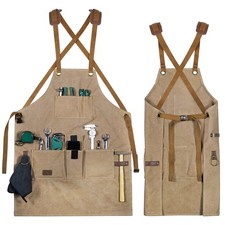 Canvas Cross Back Woodworking Tool Apron Adjustable Work Apron Unisex Heavy Duty