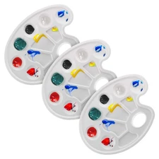 3 Plastic 10-Well Artist Painting Palettes, Paint Color Mixing Trays Art Student