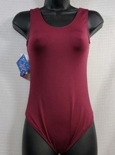 Motionwear Burgundy Scoop Neckline Front  Back Wide Straps Leotard Sz. LC