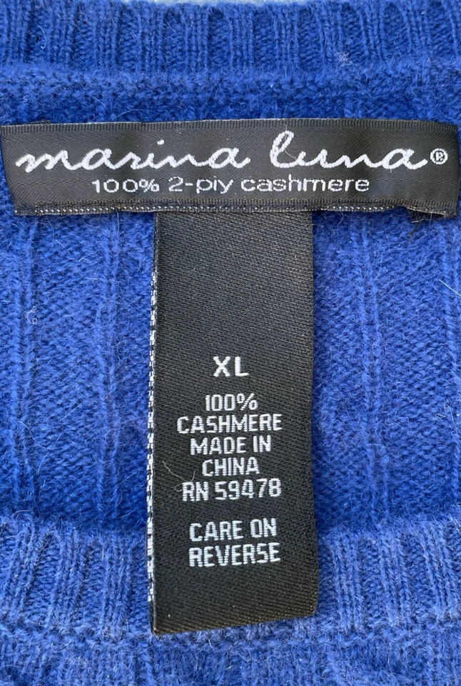 Suéter Marina Luna 100 % cachemir gris tejido con cable cuello redondo para mujer talla XL Foto 3 de 4