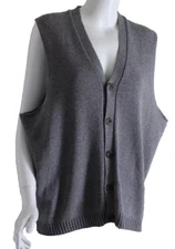 NEW eskandar OS L XL 1X Gray Iconic Cotton Handloomed Luxe Cardigan Sweater Vest