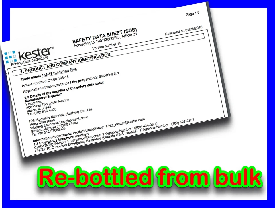 Kester 30 ml (1 oz.) 186-18 Liq. Botella punta aguja fundente colofonia soldadura sin limpieza Foto 3 de 3