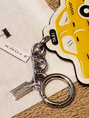 NYC Coach Leather Yellow Taxi Cab Keyring KEY CHAIN Charm NEW YORK