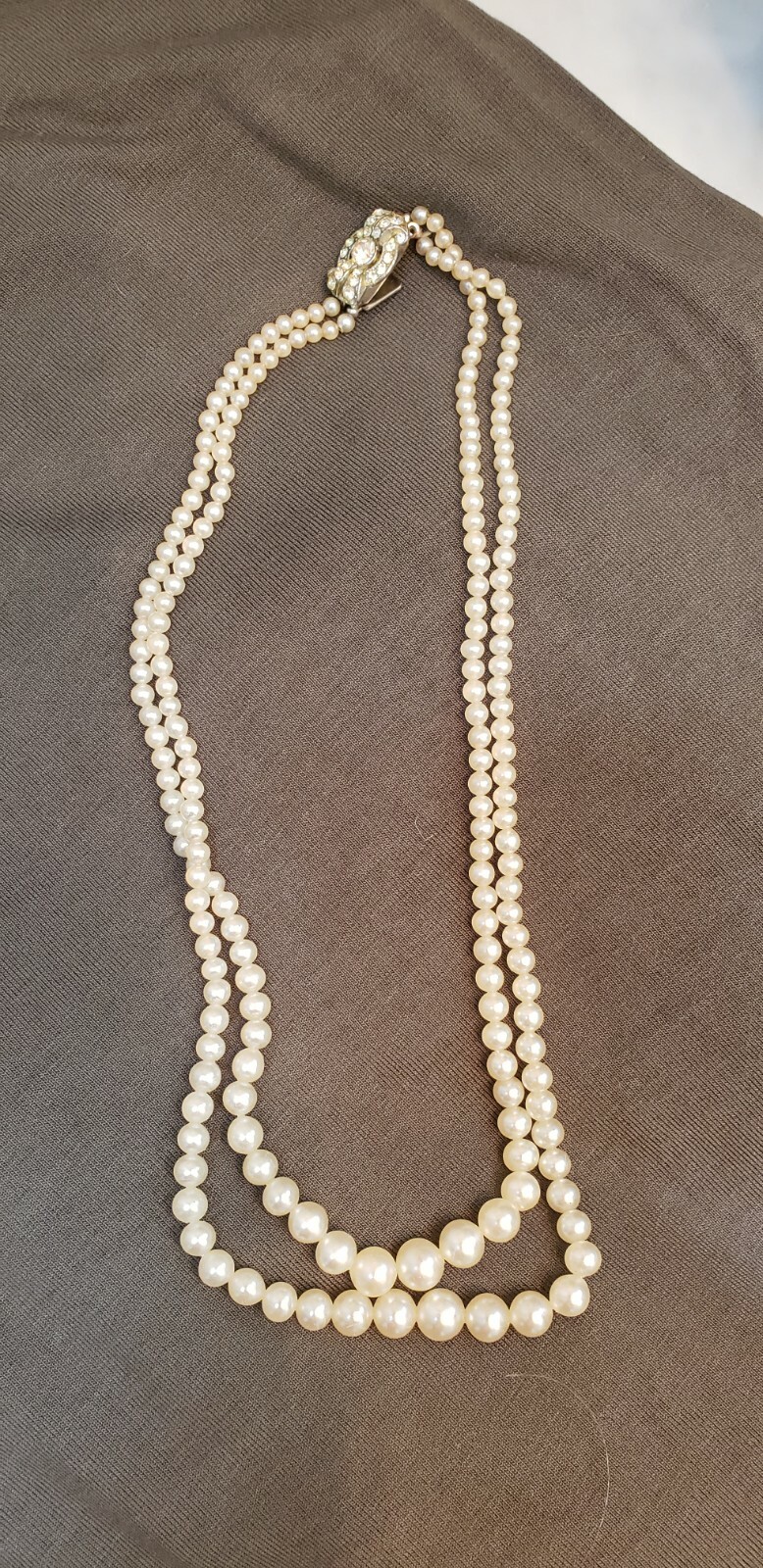 Vintage Amerique Double Strand Faux Pearl Necklace Gem