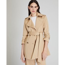 Club Monaco Fit & Flare Lined Trench Coat In Khaki Belted Classic Fit Women's M