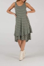 Ladies Khaki Polka Dot Print Swing Dress Lined Made in Italy Will Fit UK 10-18