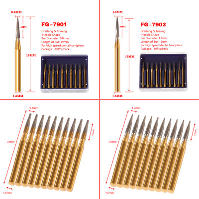 10-100PCS Dental Trimming & Finishing Gold Burs Carbide Burs FG 7901 7902 KY