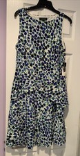 Ralph Lauren Casual Summer Floral Print Dress Sleeveless Lined Blue Size 12