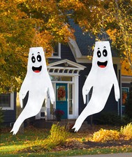 2 Pcs 43" Halloween Windsocks Ghost Hanging Decor For Outdoor Yard Party Home