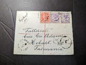 1901 Registered Australia Cover Victoria to Hobart Tasmania Tatersall