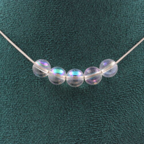 Collier 5 perles Quartz Titane 8 mm Chaine en acier inoxydable Collier femmes, - Imagen 1 de 6