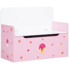 2 in 1 Wooden Kids Storage Bench Toy Box with Safety Rod Kids Furniture Pink New