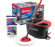 O-Cedar EasyWring Microfiber Spin Mop & Bucket System + 2 Refills, Red/Gray