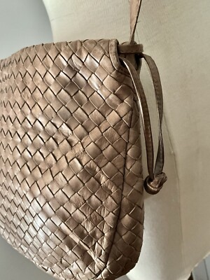 Vintage 1980's Bottega Veneta Taupe Intrecciato Leather Drawstring