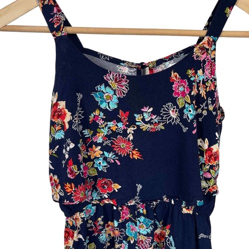 Girls 10 Justice Navy Blue Colorful Rainbow Floral Ruffle Strappy Shorts Romper - Picture 4 of 4