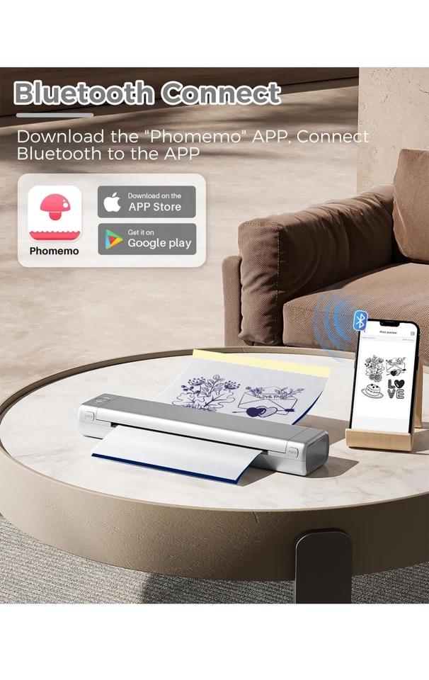 M08F Portable A4 Bluetooth Thermal Printer Wireless Printer for Travel Home US - Image 2 of 4