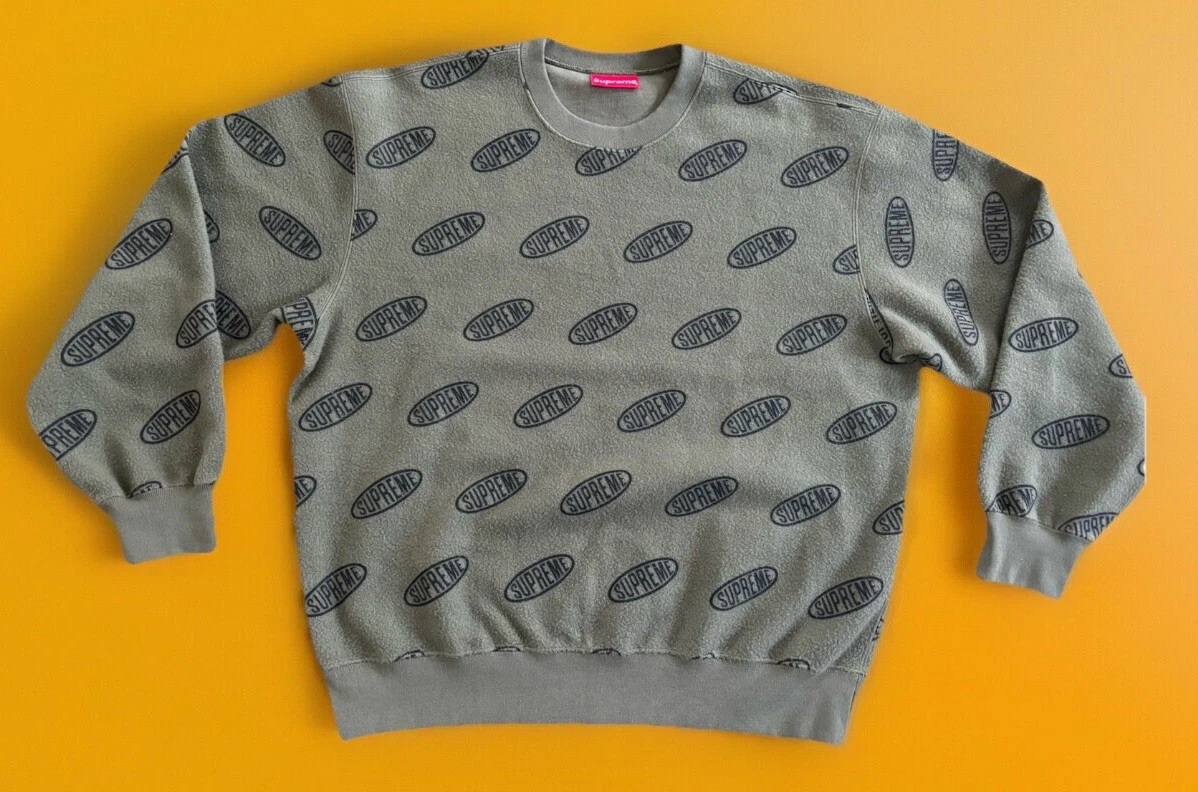 SUPREME LINER polaire col rond, logo all over.réversible.vert armée.M/L