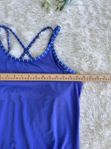 Athleta Girl's Size XL 14 Striped Built In Bra Criss Cross Back Tank Top Purple - Picture 5 of 9