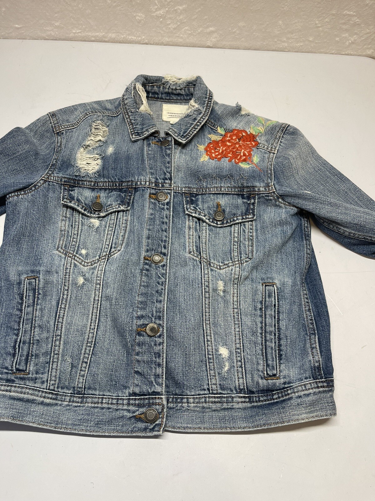 AMERICAN EAGLE Small jean jacket embroidered Just… - image 4