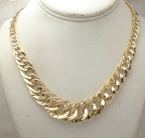 Authentic Technibond Graduated Hammered Curb Chain Necklace 14K Yellow Gold Plated Silver