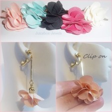 CLIP ON 2.5" Flower Fabric Tassel Dangle Non-Pierced Trendy Fashion Earrings