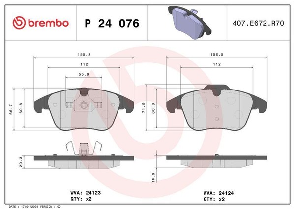 Brembo P 24 076X Bremsbelagsatz, Scheibenbremse FüR Ford Land Rover MG Volvo-image