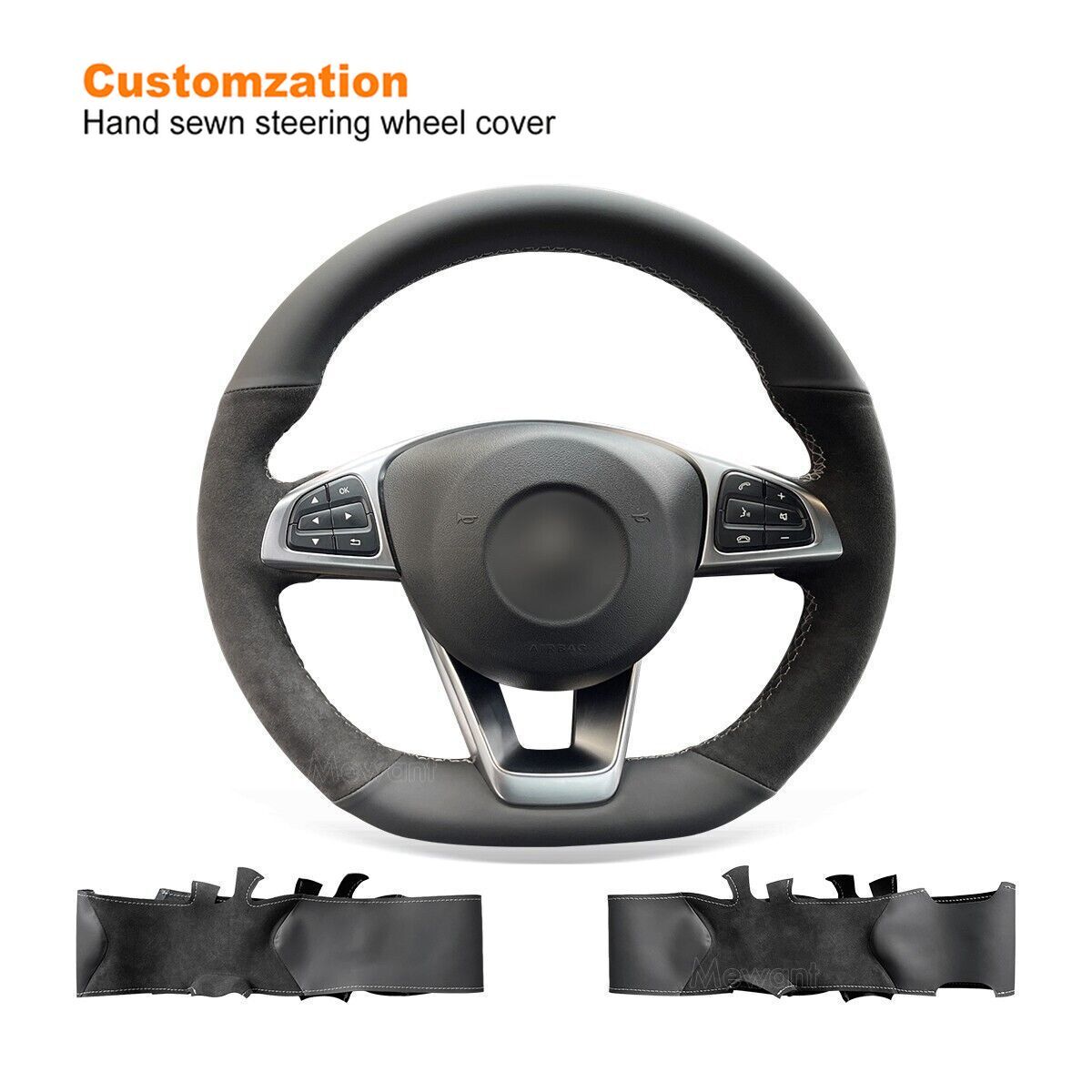 Hand-sewn Alcantara Leather Steering Wheel Cover for Mercedes Benz W205 C117 156