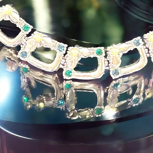 Rhodinierte D'Orlan Swarovski Halskette mit grünen blauen Kristallen Kunstperlen - Bild 3 von 24