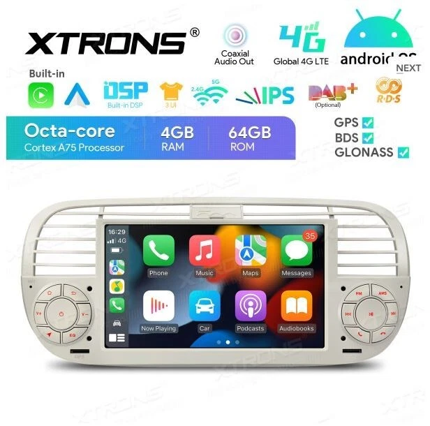 CAR TABLET BIANCO per Fiat 500 autoradio Android 14 4G RAM + 64G ROM wi-fi GPS7" - Immagine 2 di 4