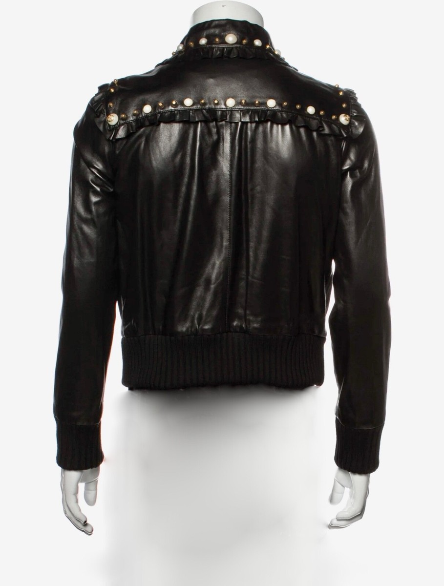 Gucci Lamb Leather Moto Jacket embellished with pearls and