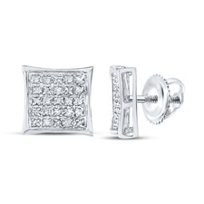 14kt White Gold Womens Round Diamond Square Kite Cluster Earrings 1/6 Cttw