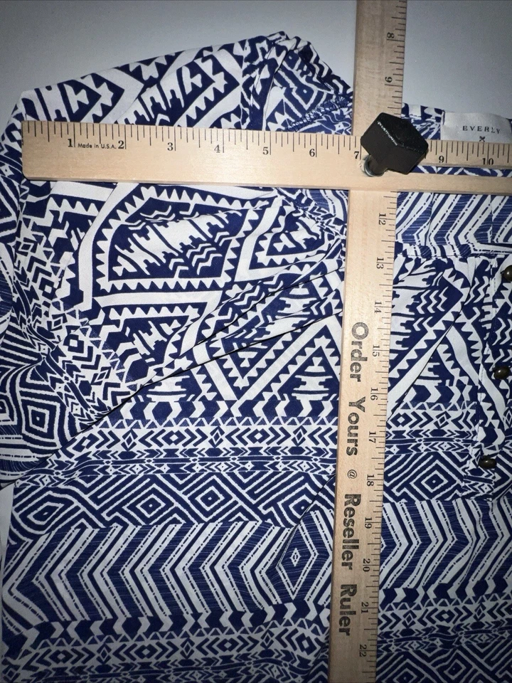 Blusa Everly Mujer Top XL Azul Crema Geométrica Cuello Redondo Manga Elástica 3/4 Foto 2 de 4