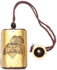 Antique Japanese Edo Meiji Period Pierced Mon Gold Lacquer Inro Ojimi Netsuke