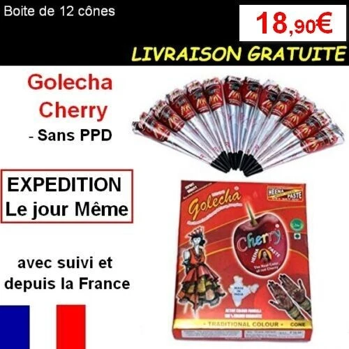 12 X cone Golecha henné Rouge Cherry par BOITE 🇨🇵 PRIX GROSSISTE ✅ Expé 24h - Photo 1/2