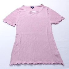 Splendid Women's Short Sleeve Lettuce Trim Ribbed Tee EJ3 Pink Medium NWT