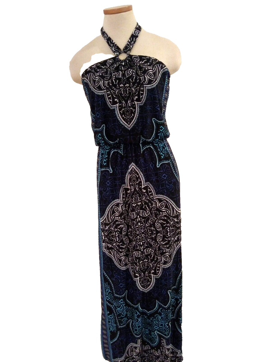 white house black market halter maxi dress Multi Print Size XS Washable! RSH-12.02.25