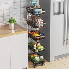 Fruit Vegetable Storage Basket 5Tier Metal Basket Stand with Wheels Kitchen