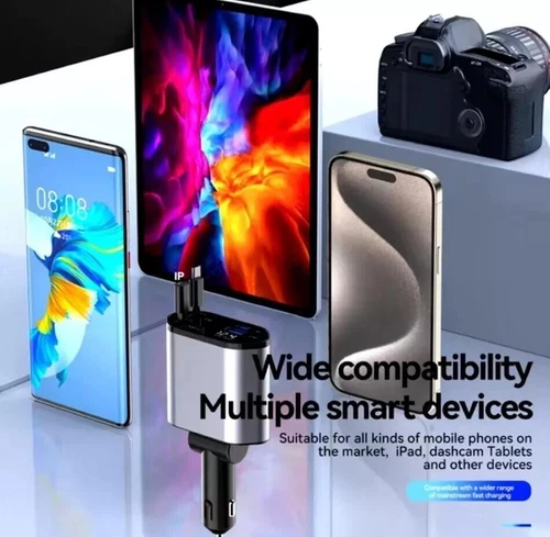 4 in 1 Retractable Car Charger - Starlight in Car Roof, Fast Car Phone Charger - Picture 8 of 21