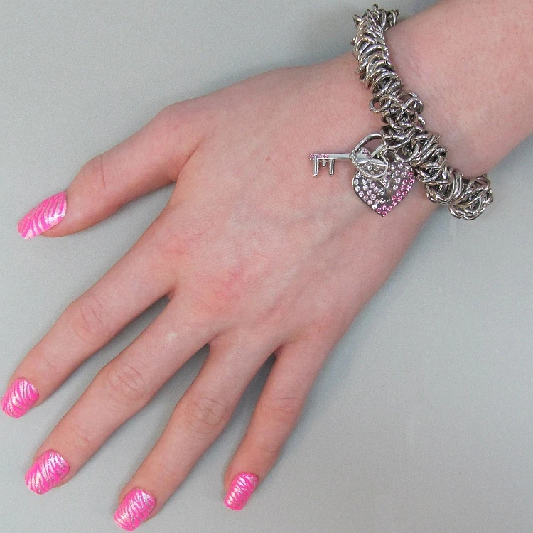 Playboy Bracelet Bunny Logo Heart Lock and Key Charm Swarovski Crystal Play Boy - Image 3 of 4