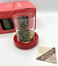 Vtg Box Set Georges Briard Christmas Tree Double Old Fashion Glasses Coaster