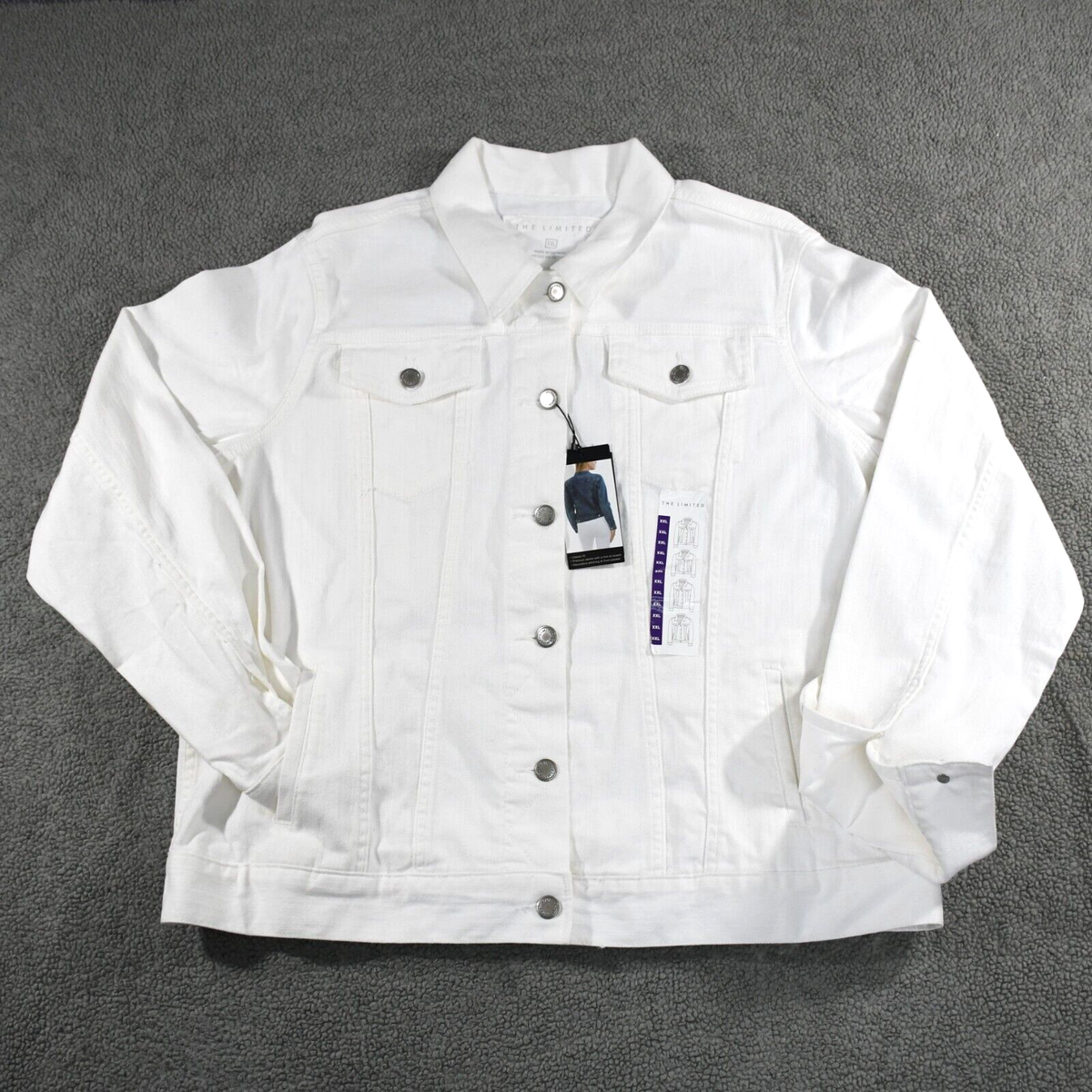 NEW THE LIMITED Women's 2XL White Stretch Denim Jacket Buttons
