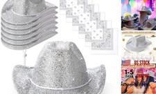 12 Pcs Sparkly Adults Cowboy Hat and Bandanas Women Men Silver Chunky Glitter