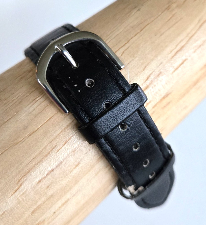 MZB Gen604 Silver Tone Round Case Quartz Wrist Watch Black Strap New Battery