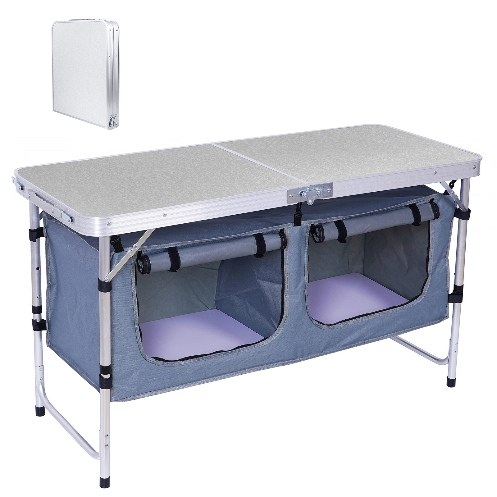 Adjustable Height Folding Camping Table with Storage for Kitchen and Outdoor Use