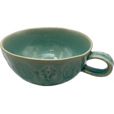 ANTHROPOLOGIE Ceramic Soup Mug Handcrafted Green Blue Pattern Dishwasher Safe TH