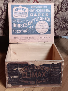 Rust's Havens' Climax Horse, Sheep, Cattle Medicine Powder Cure Wood Display Box